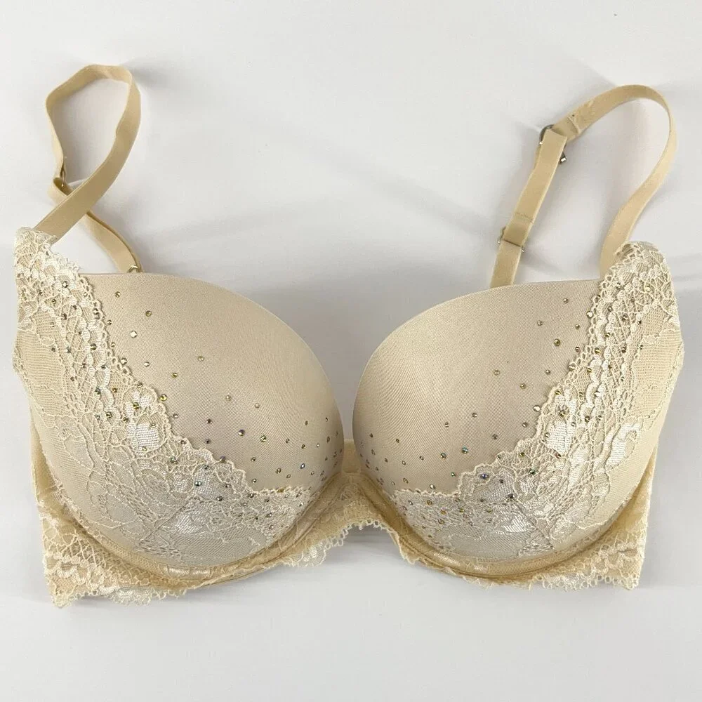 La Senza Beyond Sexy Cream Lace & Rhinestone Bra Sz 34 DD - Picture 1 of 11